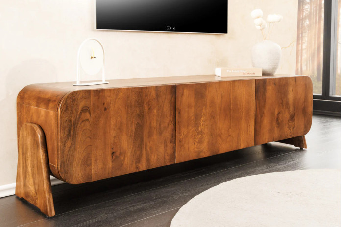 Meuble TV BRESIL 160 cm – Bois de manguier massif verni - Élégance naturelle & authenticité artisanale