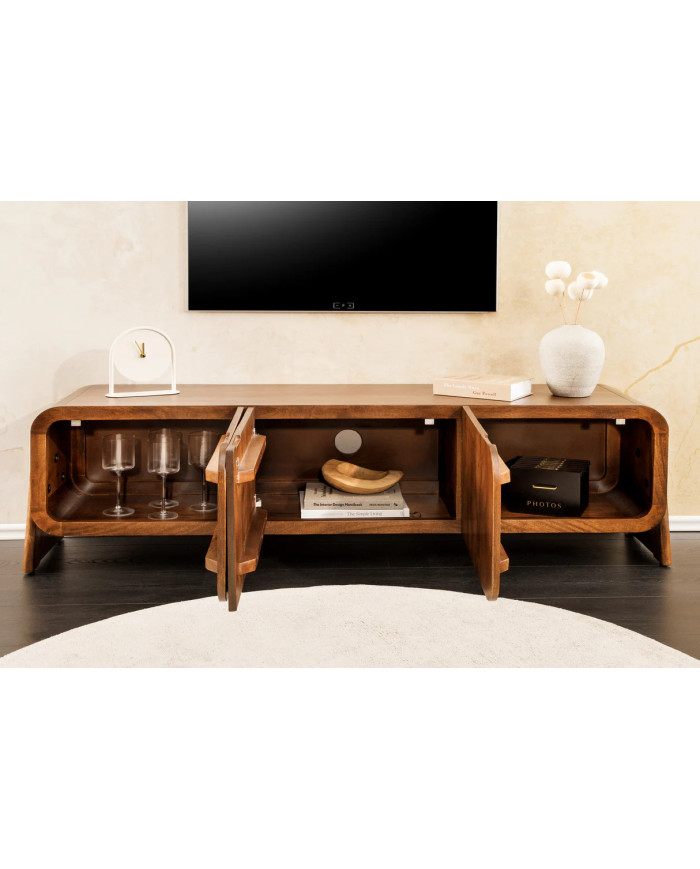 Meuble TV BRESIL 160 cm – Bois de manguier massif verni - Élégance naturelle & authenticité artisanale