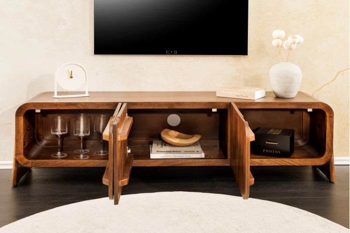 Meuble TV BRESIL 160 cm – Bois de manguier massif verni - Élégance naturelle & authenticité artisanale