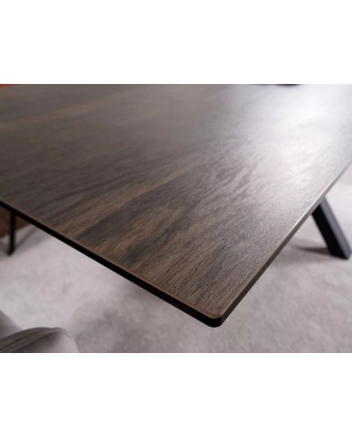 Table extensible plateau céramique espagnole à effet bois et structure métal COLOMBO