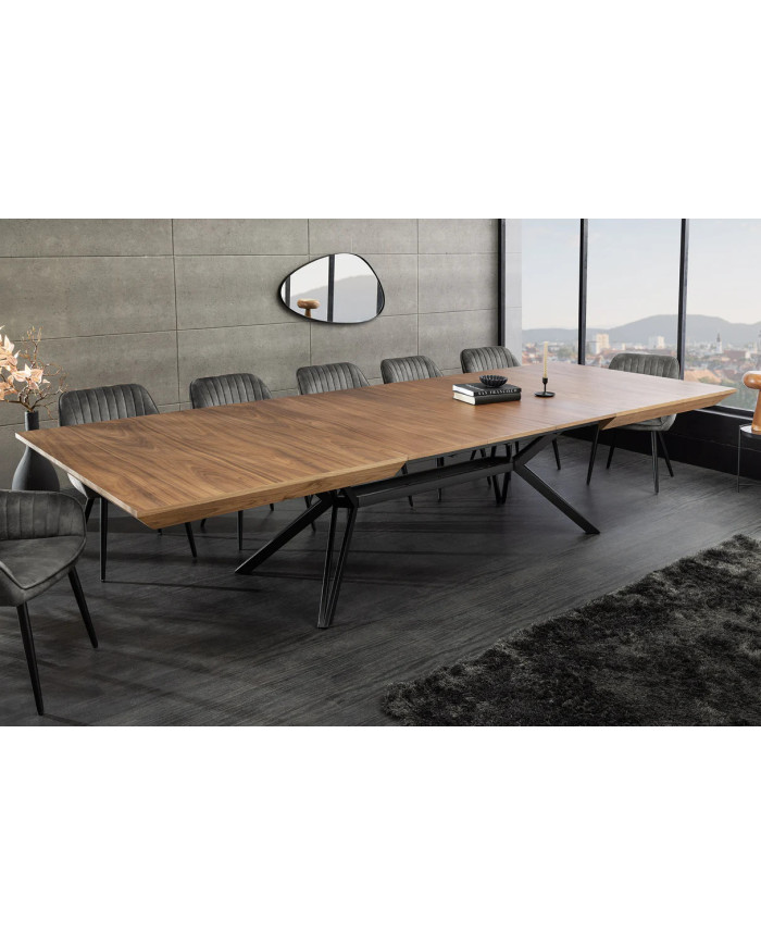 Table 12-14 couverts extensible TINA – Noyer & métal noir  Jusqu’à 320 cm de longueur –     Réunissez-vous en grand format !