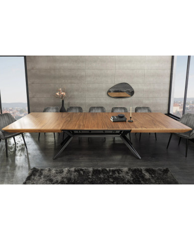 Table 12-14 couverts extensible TINA – Noyer & métal noir  Jusqu’à 320 cm de longueur –     Réunissez-vous en grand format !