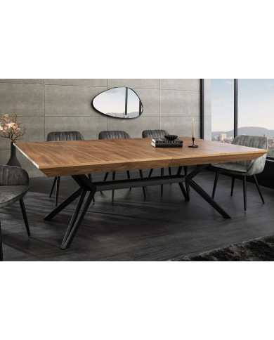 Table 12-14 couverts extensible TINA – Noyer & métal noir  Jusqu’à 320 cm de longueur –     Réunissez-vous en grand format !