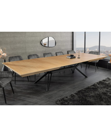 Table 12-14 couverts extensible TINA – aspect chêne naturel & métal noir  Jusqu’à 320 cm de longueur –