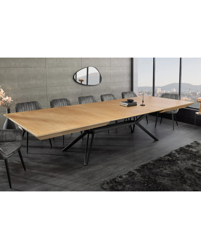 Table 12-14 couverts extensible TINA – aspect chêne naturel & métal noir  Jusqu’à 320 cm de longueur –