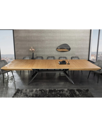 Table 12-14 couverts extensible TINA – aspect chêne naturel & métal noir  Jusqu’à 320 cm de longueur –