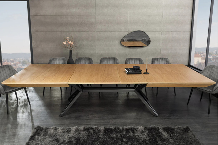 Table 12-14 couverts extensible TINA – aspect chêne naturel & métal noir  Jusqu’à 320 cm de longueur –