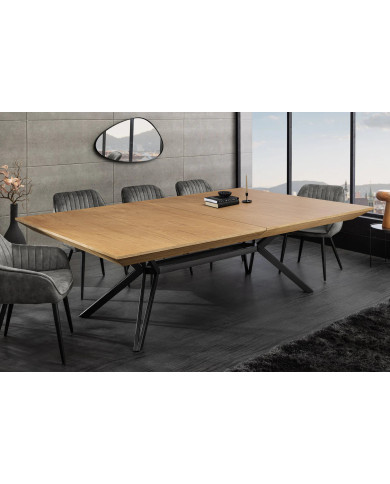Table 12-14 couverts extensible TINA – aspect chêne naturel & métal noir  Jusqu’à 320 cm de longueur –