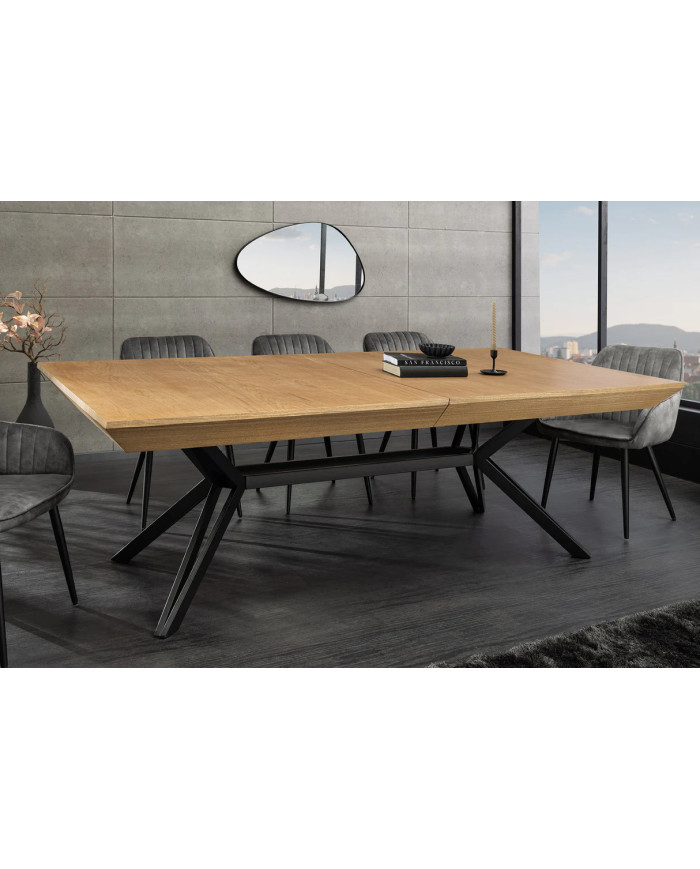 Table 12-14 couverts extensible TINA – aspect chêne naturel & métal noir  Jusqu’à 320 cm de longueur –