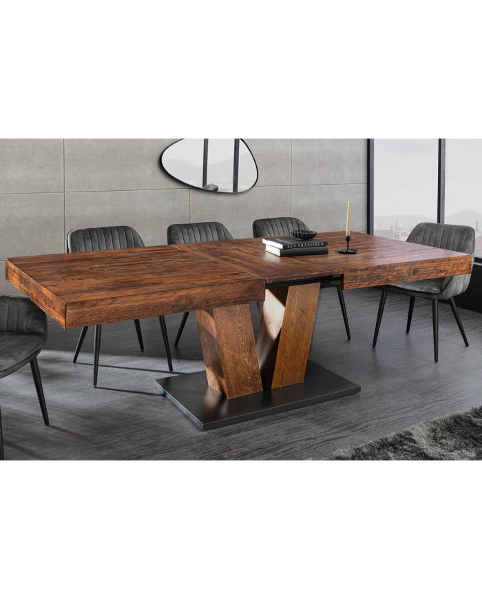 Table à manger extensible NANCHO 160-200 cm en pin naturel noir
