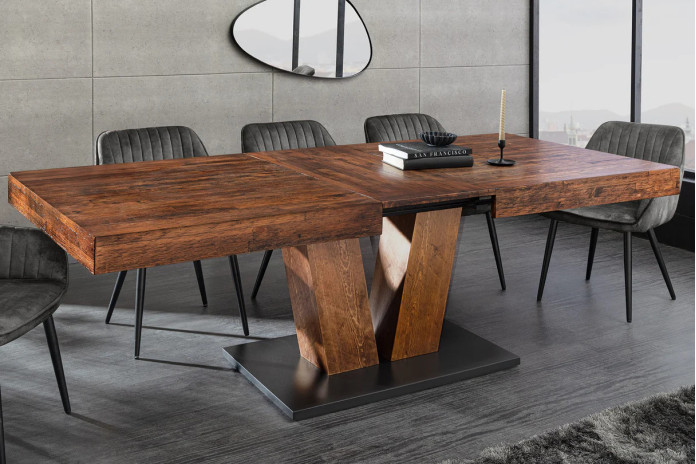 Table à manger extensible NANCHO 160-200 cm en pin naturel noir