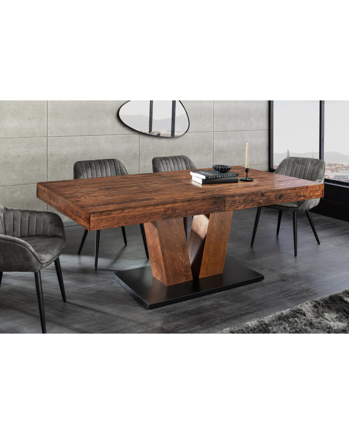 Table à manger extensible NANCHO 160-200 cm en pin naturel noir