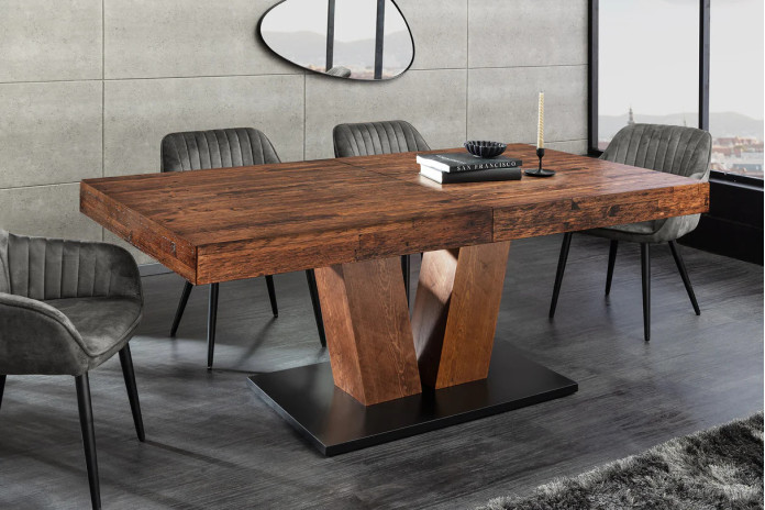 Table à manger extensible NANCHO 160-200 cm en pin naturel noir