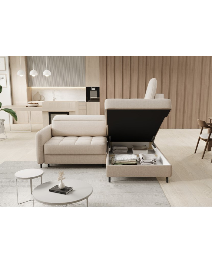 Canapé d'angle convertible coffre avec têtières réglables 208 cm Modena