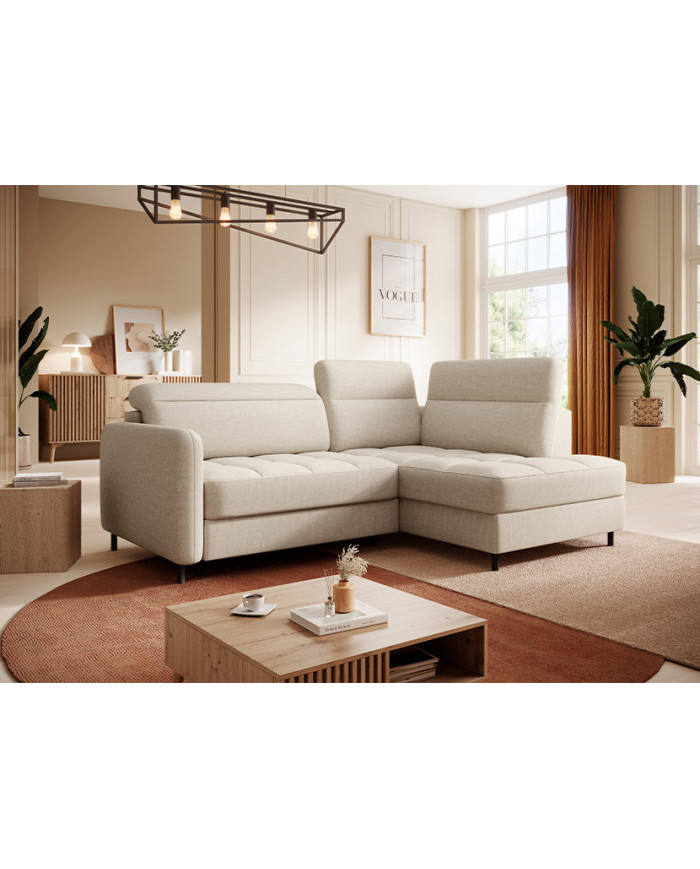 Canapé d'angle convertible coffre avec têtières réglables 208 cm Modena