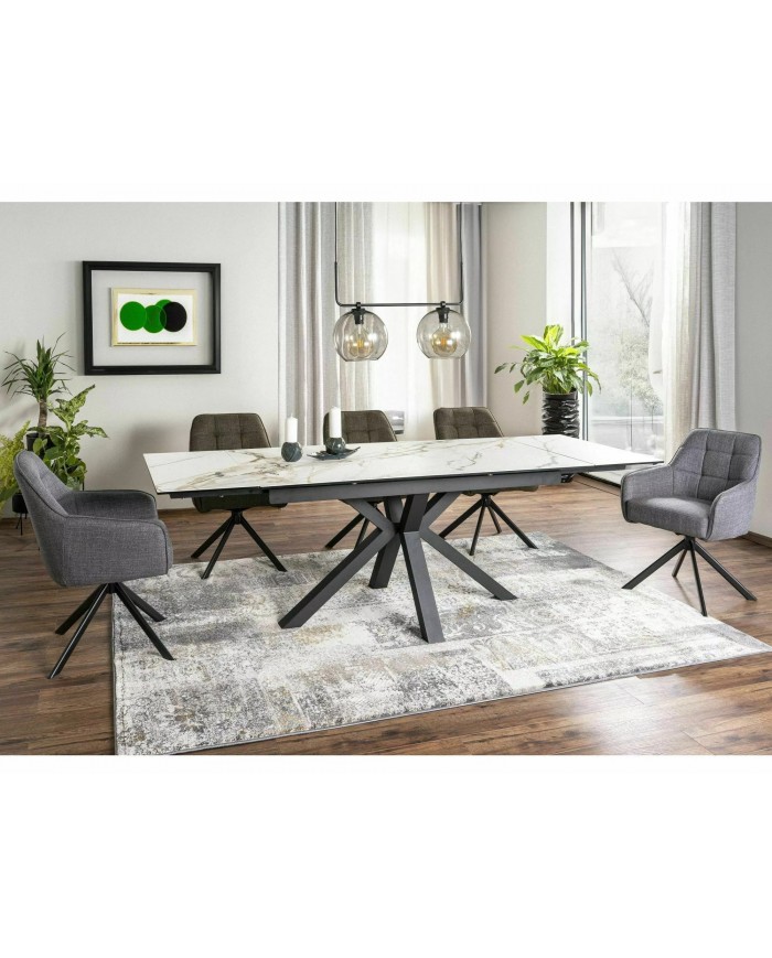 Table extensible plateau céramique espagnole Ambre bianco et structure métal COLOMBO