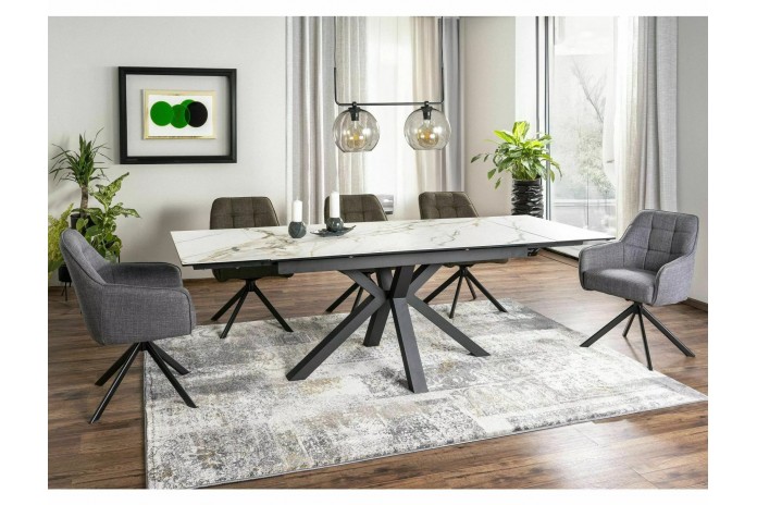 Table extensible plateau céramique espagnole Ambre bianco et structure métal COLOMBO