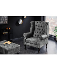 Fauteui Chesterfield velours gris