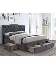 Lit 160x200 cm avec 4 tiroirs en velours gris Aspen II