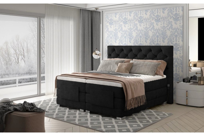 Lit Boxspring velours noir Solar 99 - RÉGLAGES MOTORISÉS HAUTE PRÉCISION AEROLUX™ – ZÉRO EFFORT, 100% BIEN-ÊTRE