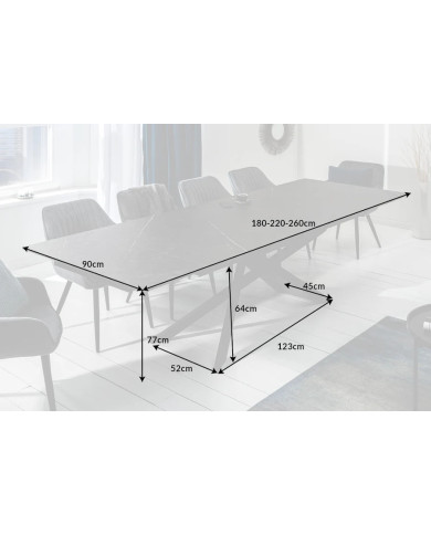 Table en céramique aspect graphite extensible à rallonge 180-220-260 cm Euphoria