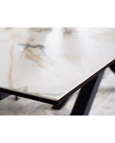 Table extensible plateau céramique espagnole Ambre bianco et structure métal COLOMBO
