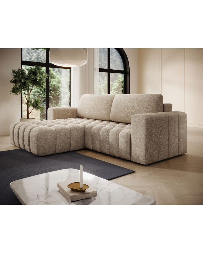 Canapé d'angle convertible coffre 250x156x92 cm Bonetto :Élégance, confort et praticité réunis dans un design contemporain.