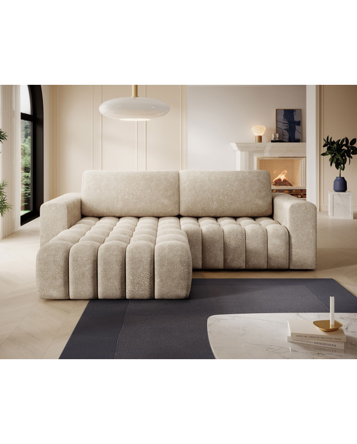 Canapé d'angle convertible coffre 250x156x92 cm Bonetto :Élégance, confort et praticité réunis dans un design contemporain.