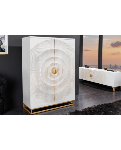 Bar buffet bois de manguier design avec tiroirs, porte verre et porte bouteille 140 cm blanc AMMONIS