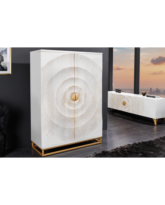Bar buffet bois de manguier design avec tiroirs, porte verre et porte bouteille 140 cm blanc AMMONIS