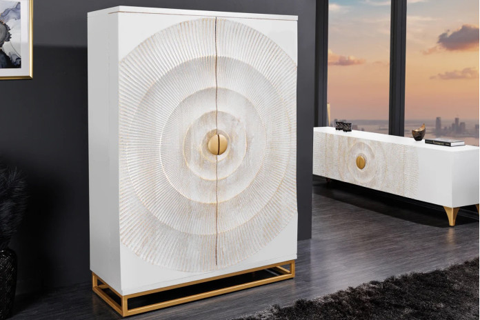 Bar buffet bois de manguier design avec tiroirs, porte verre et porte bouteille 140 cm blanc AMMONIS