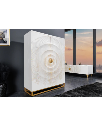 Bar buffet bois de manguier design avec tiroirs, porte verre et porte bouteille 140 cm blanc AMMONIS
