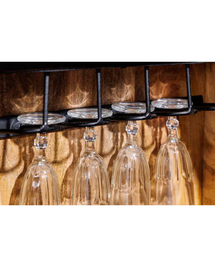 Bar buffet bois de manguier design avec tiroirs, porte verre et porte bouteille 140 cm blanc AMMONIS