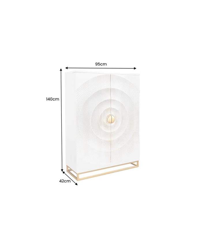 Bar buffet bois de manguier design avec tiroirs, porte verre et porte bouteille 140 cm blanc AMMONIS