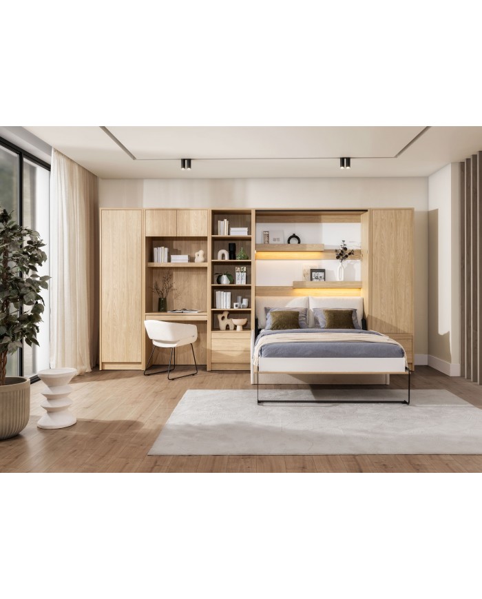 Armoire lit escamotable vertical canapé Intégré 160x200 cm chêne huilé intégral DELUXE