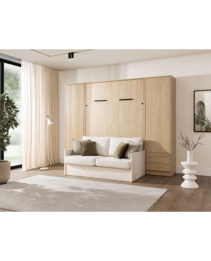 Armoire lit escamotable vertical canapé Intégré 160x200 cm chêne huilé intégral DELUXE