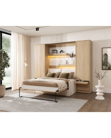 Armoire lit escamotable vertical canapé Intégré 160x200 cm chêne huilé intégral DELUXE