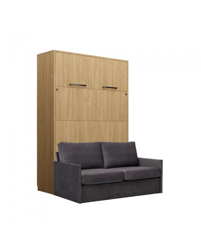 Armoire lit escamotable vertical canapé Intégré 160x200 cm chêne huilé intégral DELUXE