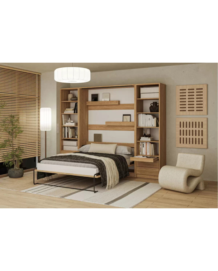 Lit escamotable vertical 160×200 cm chêne huilé DELUXE | Mobili & Co
