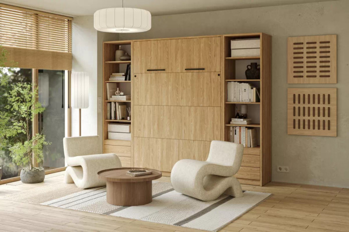 Lit escamotable vertical 160×200 cm chêne huilé DELUXE | Mobili & Co