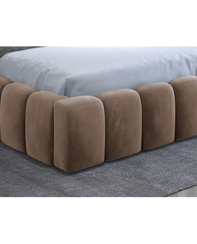 OFFRE BLACK FRIDAY : Lit coffre Camila 160x200 Marron – Sommier relevable & tête de lit LED incluses