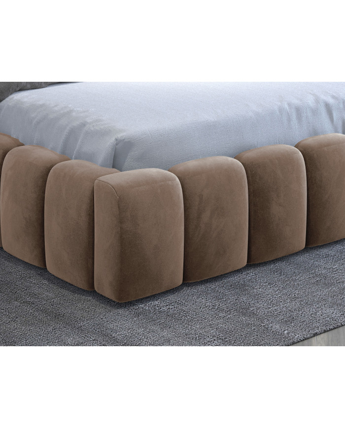 OFFRE BLACK FRIDAY : Lit coffre Camila 160x200 Marron – Sommier relevable & tête de lit LED incluses