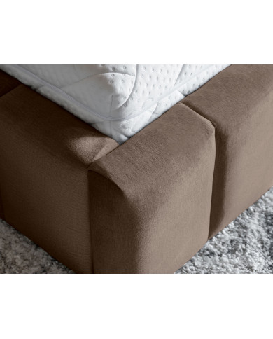 OFFRE BLACK FRIDAY : Lit coffre Camila 160x200 Marron – Sommier relevable & tête de lit LED incluses