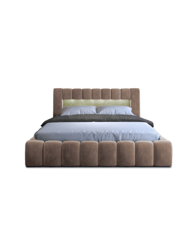 OFFRE BLACK FRIDAY : Lit coffre Camila 160x200 Marron – Sommier relevable & tête de lit LED incluses
