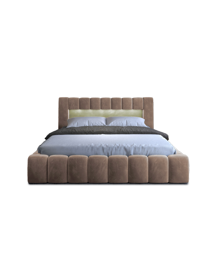 OFFRE BLACK FRIDAY : Lit coffre Camila 160x200 Marron – Sommier relevable & tête de lit LED incluses