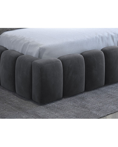 Lit coffre Camila 180x200 gris - Sommier relevable e métal & tête de lit LED incluses