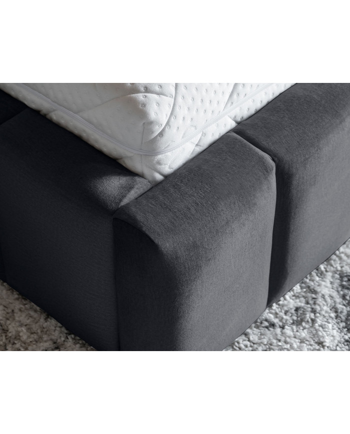 Lit coffre Camila 180x200 gris - Sommier relevable e métal & tête de lit LED incluses