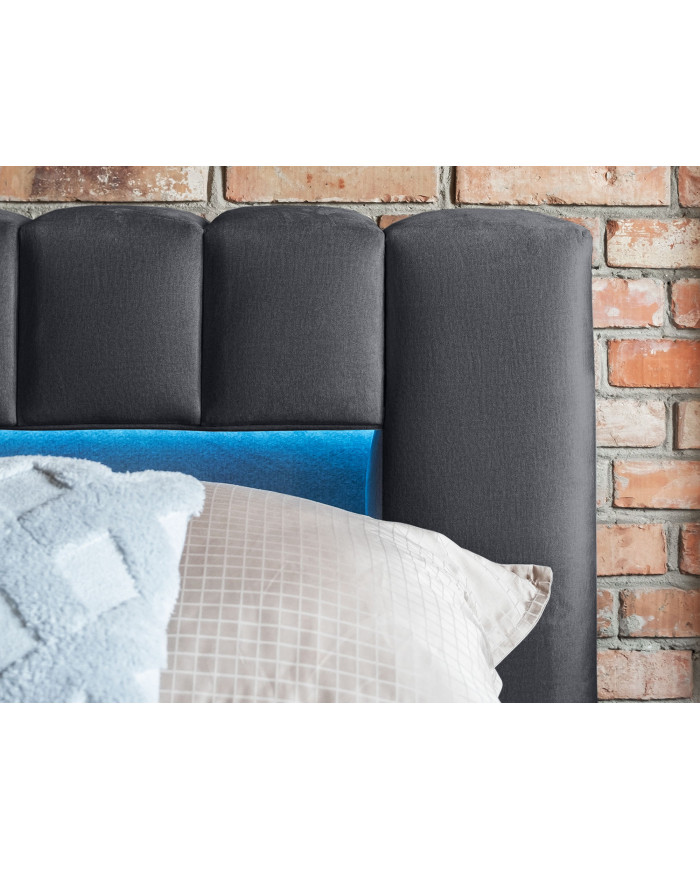 Lit coffre Camila 180x200 gris - Sommier relevable e métal & tête de lit LED incluses