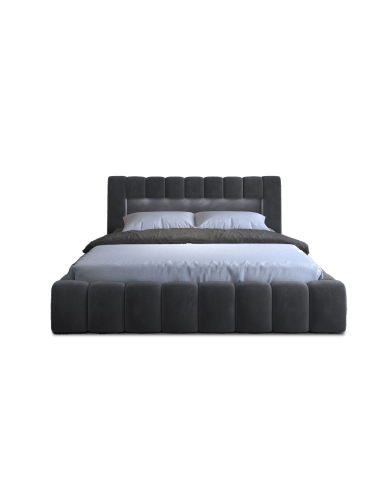 Lit coffre Camila 180x200 gris - Sommier relevable e métal & tête de lit LED incluses