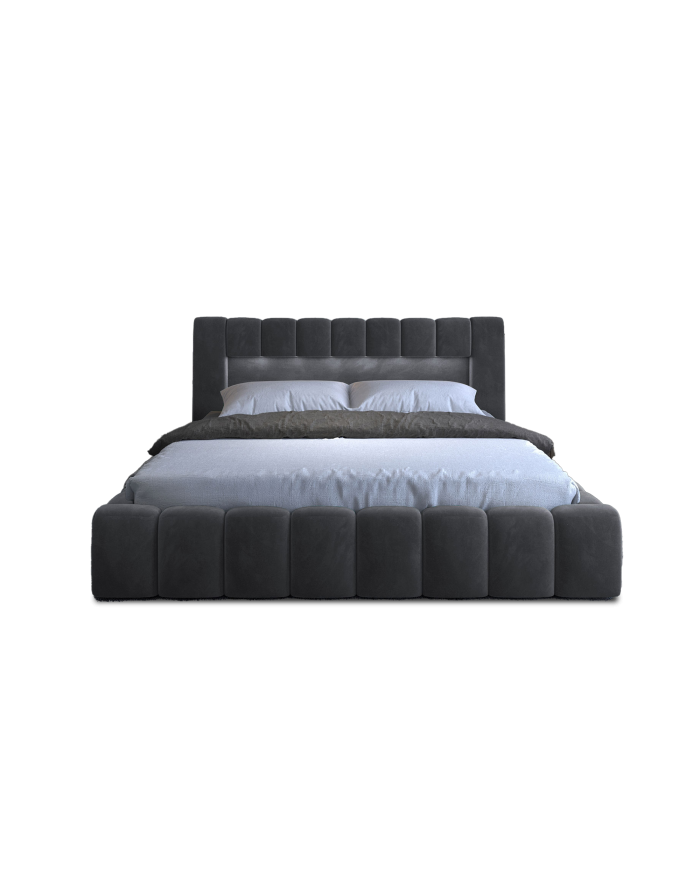 Lit coffre Camila 180x200 gris - Sommier relevable e métal & tête de lit LED incluses
